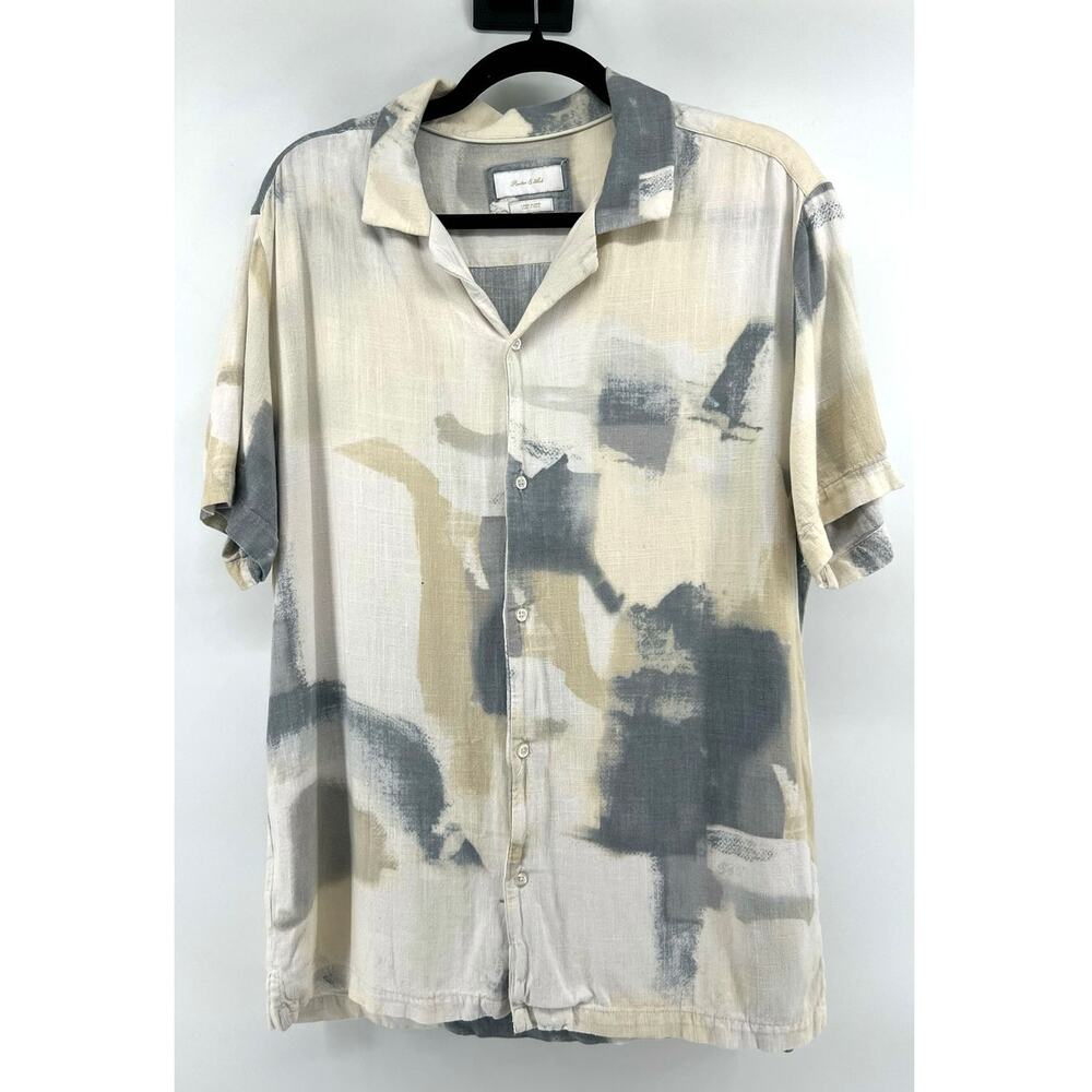 Porter & Ash Men's Linen Blend Button Down Shirt Lightweight Beachy Size L